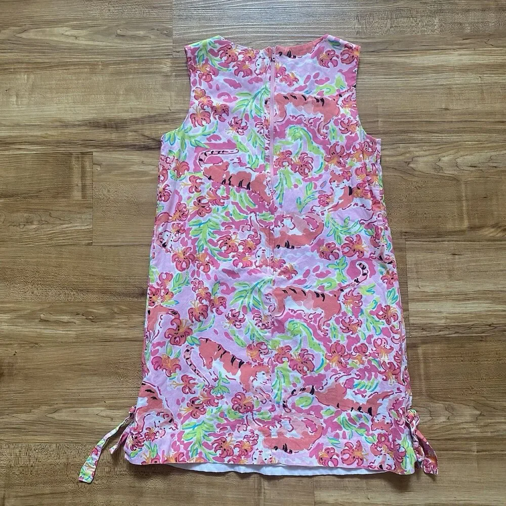 Lilly Pulitzer Little Girl’s 8 Pink Little Lilly Printed Shift Dress Tiger Cat